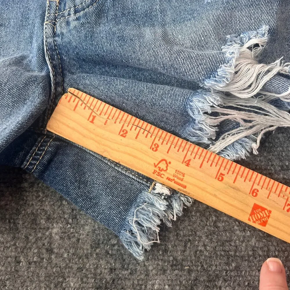 Almost Famous Denim Shorts Womens Size 9 Distressed Frayed Hem Festival Jean